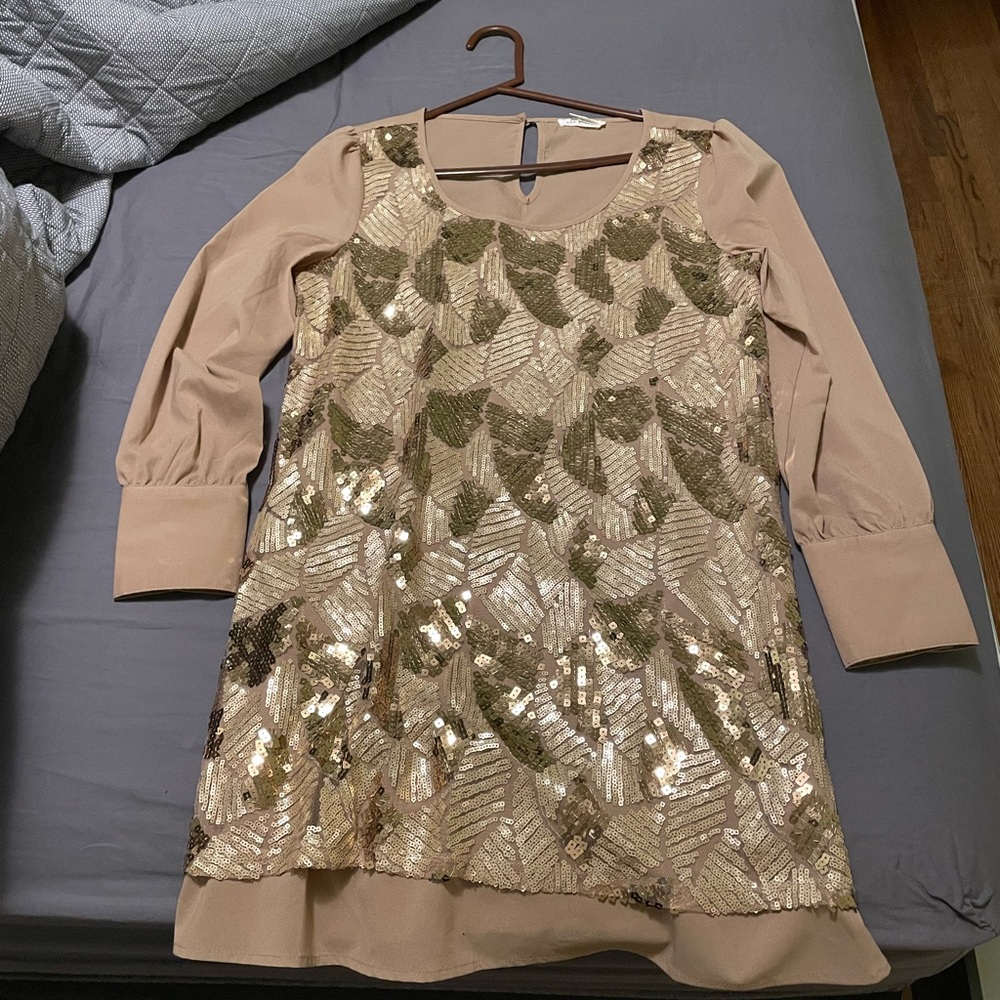 Blu Pepper Gold and Tan Sequin Mini Dress